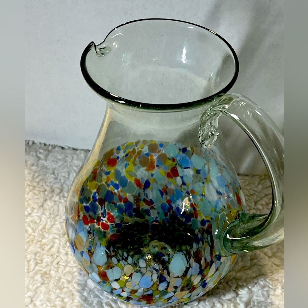 Mexican hand blown glass pitcher. Very Beautiful piece. 64oz